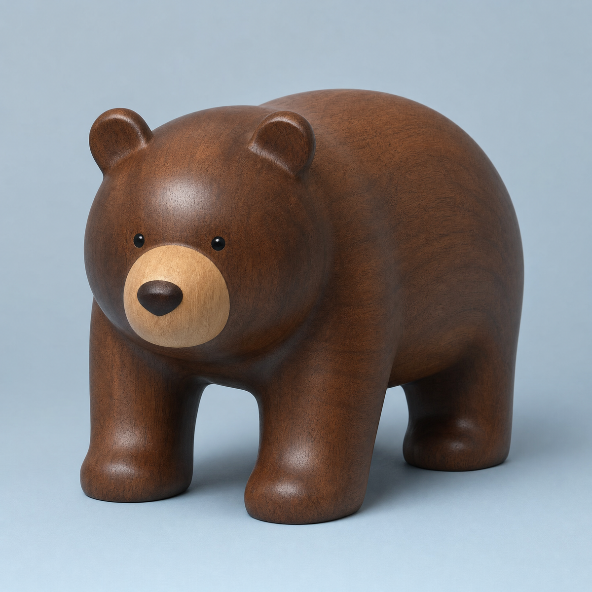 Jorlaxis Bear: a large walnut-brown wooden bear with a pale muzzle and small round ears