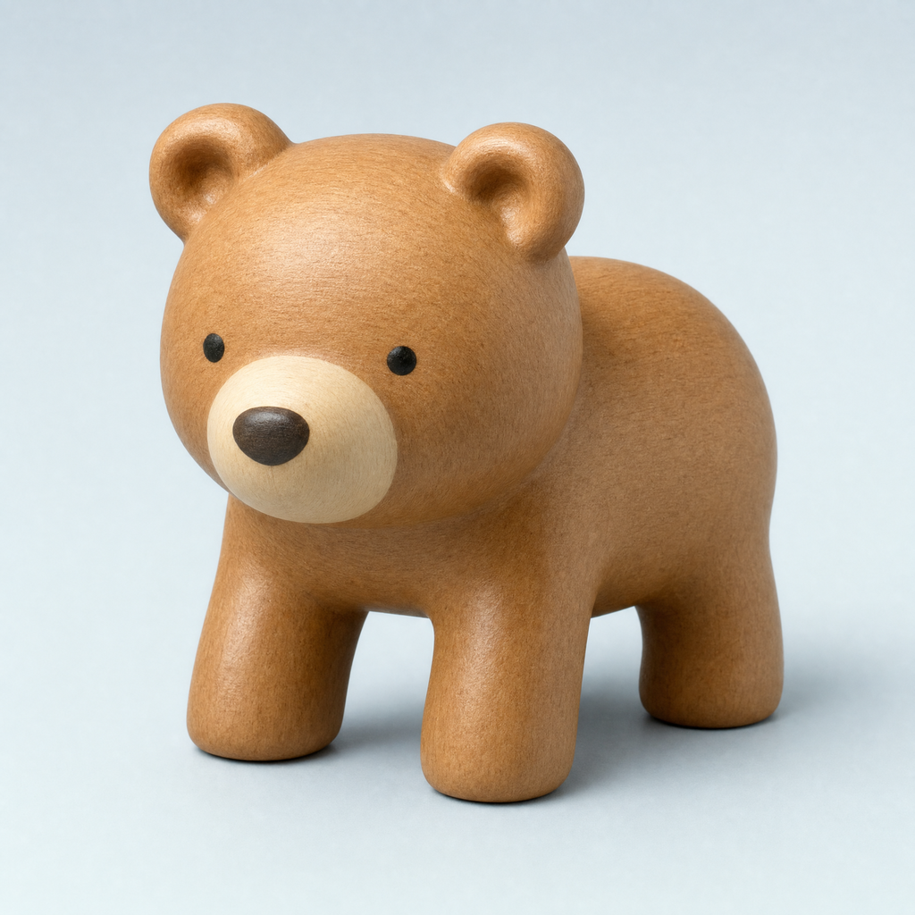 Jorlaxis Bear Cub: a small light-brown wooden bear with a pale muzzle and round ears